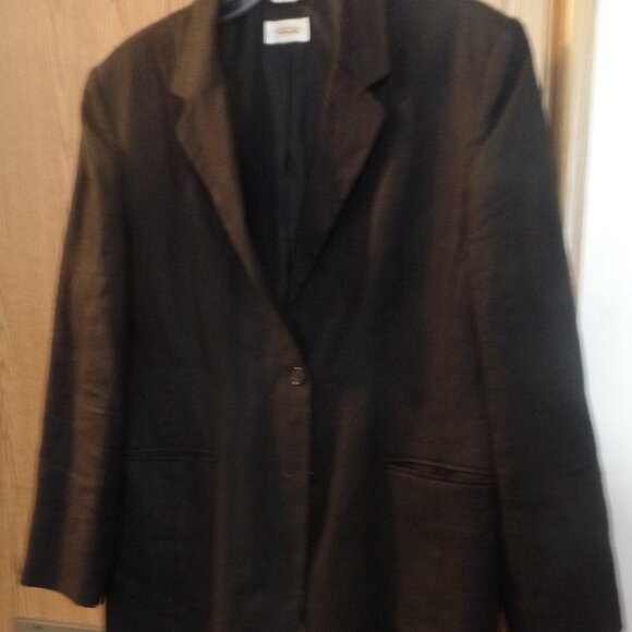 Talbots Black Irish Linen Blazer Jacket, Size L (No Size Tag) - Picture 1 of 2